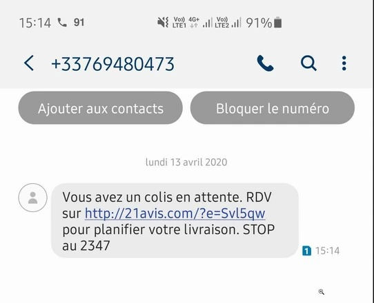 hameçonnage par SMS